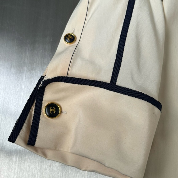 Chanel Vintage Embroidered Logo Button Down in Cream and Navy - Picture 5 of 7